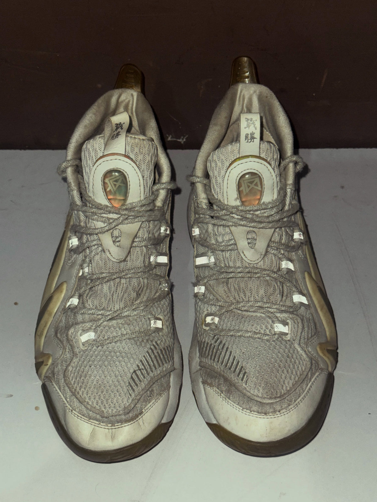 Anta Grey and White High-Top Basketball Sneakers